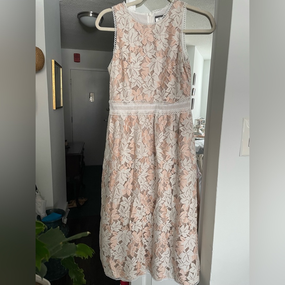 Vince Camuto Beige and White Lace Dress